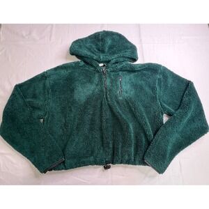 Topshop Green Fuzzy Sherpa Hoodie Crop Pullover Drawstring Sweatshirt US 4‎